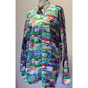 Versace Jeans Couture Vtg 90s Horse Button Down Shirt Medium Cotton Long